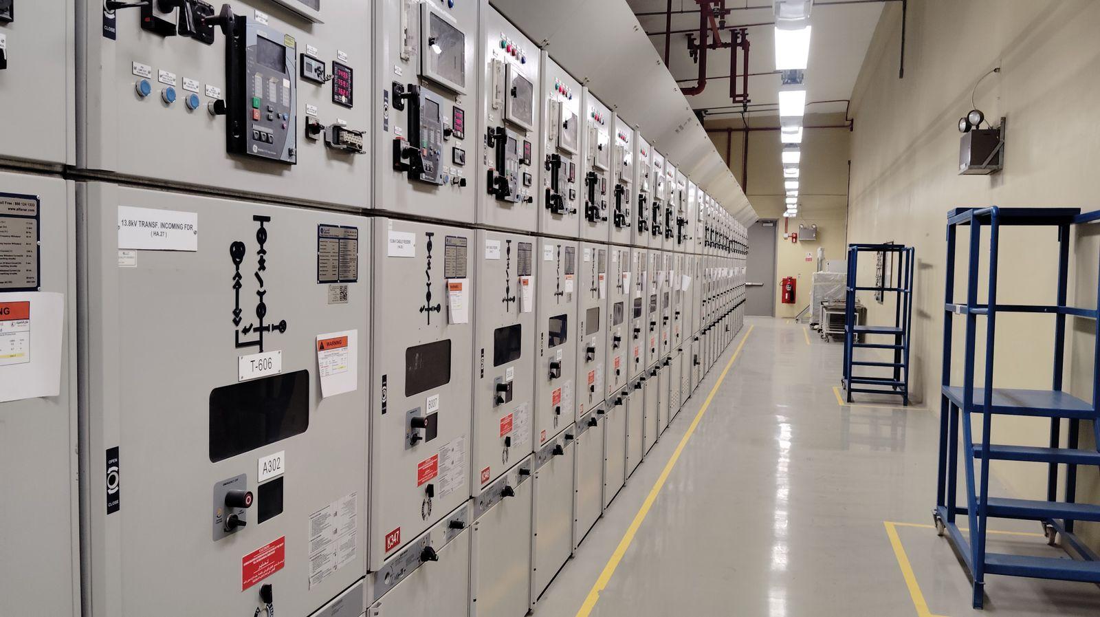 Industrial electrical control room interior