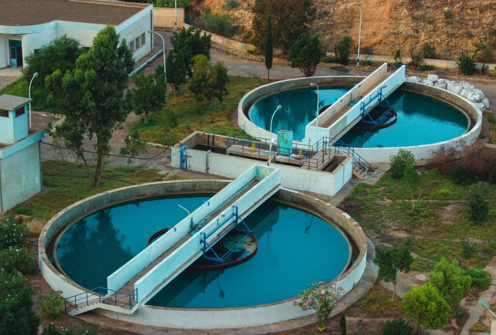 Aerial view of a sewage treatment plant