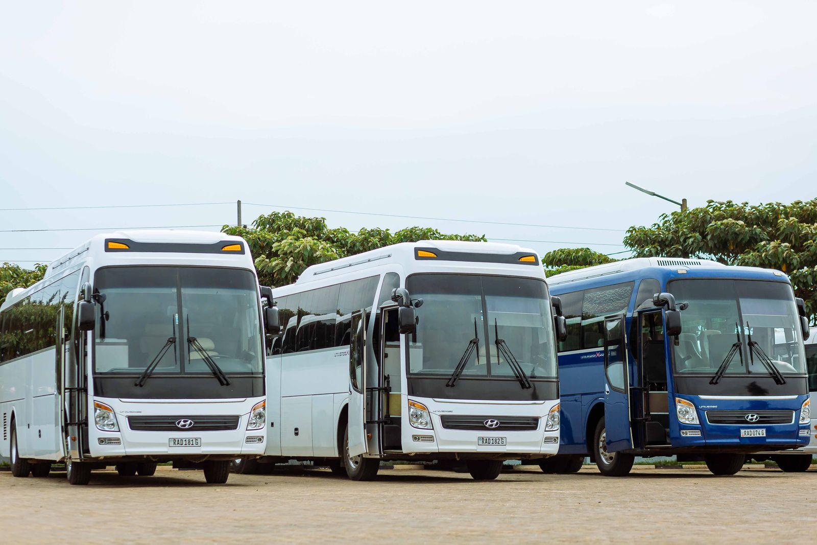 Buses parked in a lot