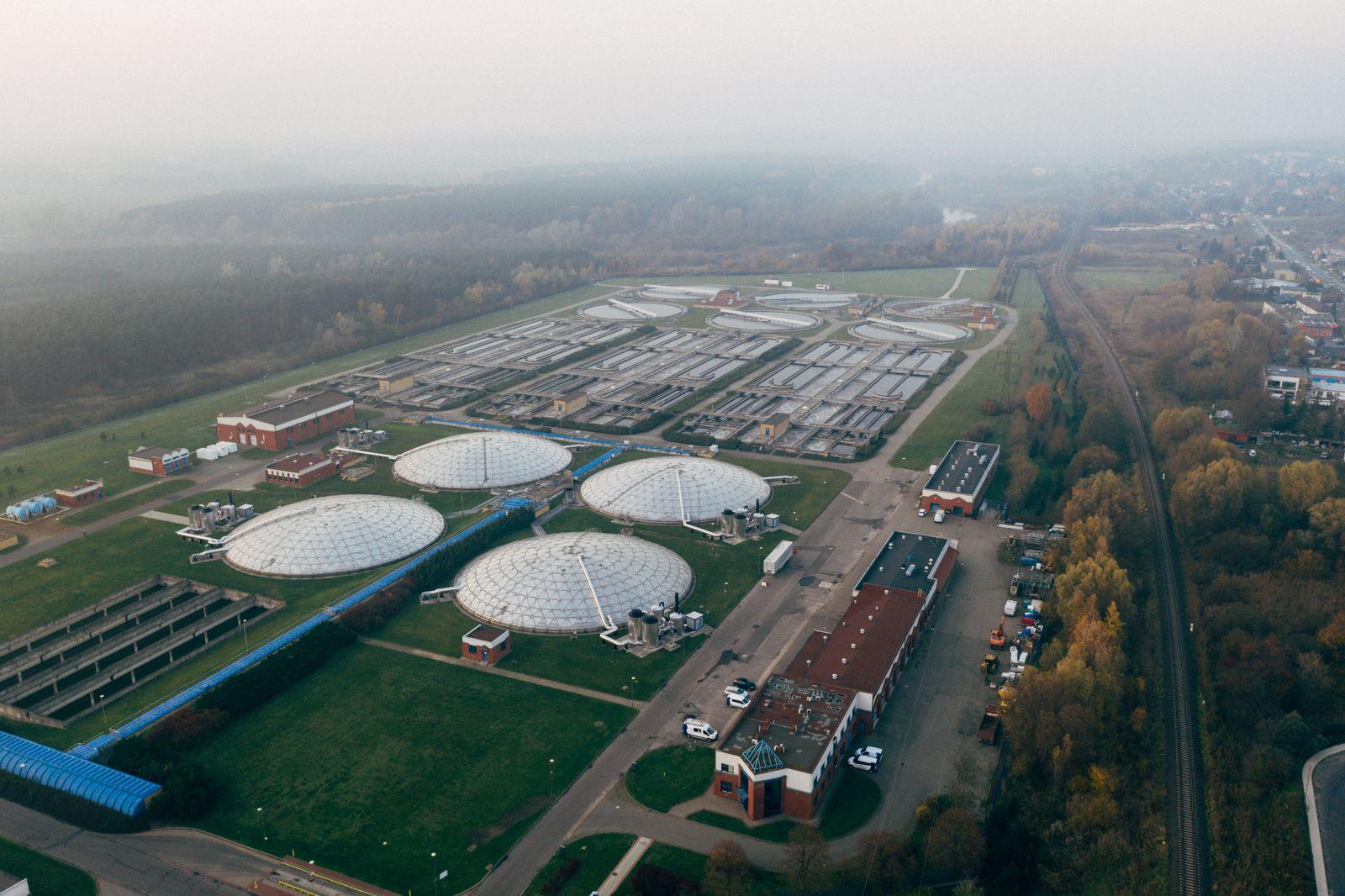 Aerial view of a water treatment plant